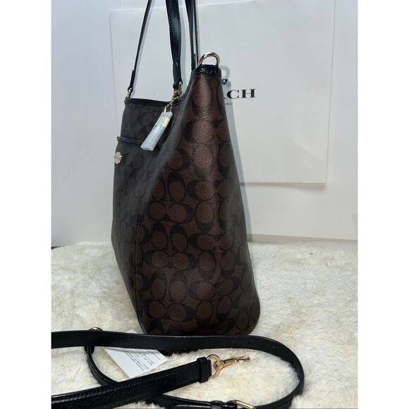 🔥🎁NWT! Coach Sig XL Pocket Tote Handbag Brown/Black F77661 Msrp:$398.00 - Picture 4 of 9